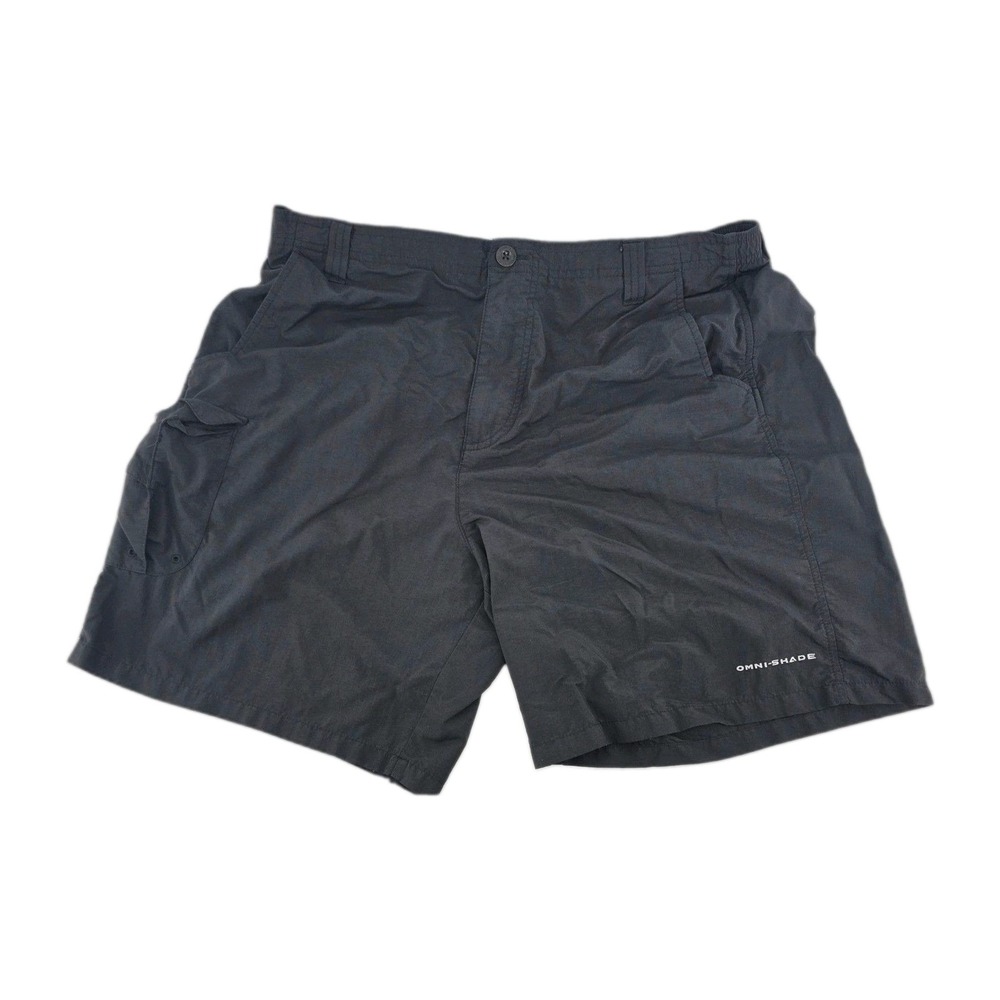 Columbia PFG Fishing Shorts Men Large Black Omni-Shade Mesh Lined Cargo 8 Inseam